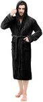 NY Threads Mens Hooded Fleece Robe - Plush Long Bathrobes, Black, Large-X-Large