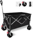 Collapsible Folding Wagon, Heavy Duty Utility Beach Wagon Cart for Sand with Big Wheels, Adjustable Handle&Drink Holders for Shopping, Camping,Garden and Outdoor (Black)