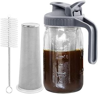 Cold Brew Coffee Maker Pitcher, 32 oz Thick Glass Mason Jar Spout Lid with Handle & Stainless Steel Filter for Iced Brew Coffee, Ice Lemonade, Sun Tea, Fruit Drinks Container