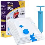 ABOUT SPACE 5 Pack Vacuum Bags for Travel with Hand Pump (2S/2M/1L) Airtight, Reusable SpaceSaver Compression Storage Bags, Packing, Sealer Bags with Ziplock for Comforters Blanket-Blue Star