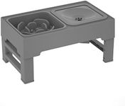 Elevated Dog Bowls for Large Dogs, Adjustable 4 Heights Raised Dog Bowl Stand with 2 Slow Feeders, Anti Slip No Spill Dog Water Bowl for Small Medium Large Dogs & Pets, Grey