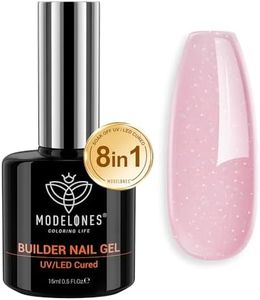 Modelones Builder Nail Gel, 8-in-1 Nude Pink Glitter Builder Nail Gel Polish, Rainbow Iridescent Shimmer Rubber Base Gel Polish, Jelly Pink Sparkle Hard Gel Color Base LED Cured Extension Gel