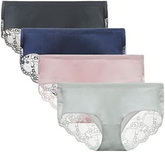 LIQQY Women's Underwear Lace Back Side Briefs Mid Rise Ladies Full Coverage Panties Regular & Plus Size 4 Pack (Black/Navy/Pink/White, Medium)