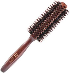 Brosse à cheveux ronde en bois de poils de sanglier naturels Brosse à cheveux antistatique pour coiffure, séchage, bouclage, ajouter du volume et de la brillance des cheveux