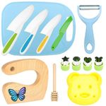 Kids knife Set Toddler Safe Knives Set for Real Cooking with vegetable cutters, wooden knife - Perfect Christmas or birthday present for children aged 2 and over (13pcs blue butterfly)