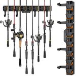 Fishing Rod Holders, Wall Mounted Fishing Rod Rack, Fishing Pole Holder Holds Up to 8 Rods or Combos, Fishing Rod Holders for Garage with 4 Hooks, Fits Most Rods of Diameter 3-24mm