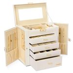 Seelux Large Jewellery Box, 5-Layer Jewelry Storage with Drawers, Mirror and Lock, Watch Box, Gift Case for Necklaces, Rings, Bracelets, Watches, Earrings, Faux Leather, White (White + Gold)