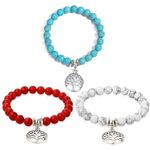 KARAZZO Natural 8mm Gorgeous Turquoise Bracelet Crystal Stretch Beaded Bracelet Rock Bracelets Adjustable for Boys Girls and Adults Gifts (3PCS Mixed Color)