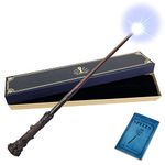 Light Up Magic Wizard Wand Rechargeable Illuminating Toy for Kids Witch Collection Cosplay Accessory with Spellbook and Gift Box (Stump)