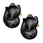 mookaitedecor 2pcs Black Obsidian Stone Crystal Drawer Knobs with Screws, Carved Fox Drawer Knobs Black Decorative Art Deco Animal Knobs Cabinet Handles Pulls for Wardrobe Cupboard Dresser Nightstand