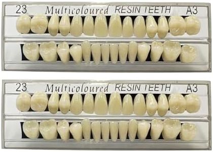 56 Pcs False Teeth Fake Teeth 2 Sets Synthetic Resin Dental Tooth, Upper Lower Denture Tooth, Party Horror Prop Makeup DIY Replacement, 23 A3