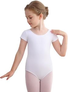 Mecceos Ballet Leotards Basic Short Sleeve for Toddler Girls Dance Gymnastics Outfits (White, 2-3 Years, MEAM-278)