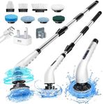 Electric Spin Scrubber,Shower Scrubber Cordless Cleaning Brush with 8 Replaceable Brush Heads and Squeegee,Adjustable Extension Handle 2 Speeds Electric Cleaning Brush for Bathroom,Tub,Tile,Kitchen