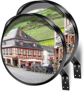2PCS 12'' High-Grade Acrylic Convex Safety Mirror - 130° Wide Angle, Adjustable Fixing, Anti-Impact, Wall Mount for Blind Spot Elimination (Warehouse/Garage/Driveway, Indoor & Outdoor Use)