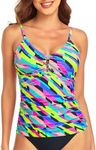 RELLECIGA Women's Neon Striped V Ne