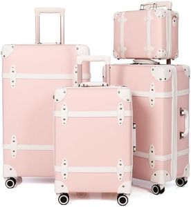 NZBZ Vintage Handmade Luggage Sets for Women 4 Pieces, PU Leather Retro Suitcase Set, Vintage Trunk Luggage (Pink, 14"+20"+24"+28")