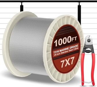 BLIKA 1000FT 1/8" Stainless Steel Cable with Cutter, T316 Marine Grade, Stainless Steel Wire Rope 7x7 Strand Construction, 1850lbs Breaking Strength Aircraft Cable for Deck Cable Railing, Silver