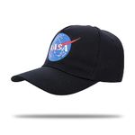 YAMEE NASA Hat NASA Baseball Cap NASA Logo Cotton Dad Hats for Men Women (Black-logo)