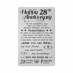 FALOGI 28th Wedding Anniversary Card Gifts for Him Husband, Happy 28 Year Anniversary Card Presents, Metal Engraved Wallet Card