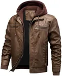 INVACHI Men's Faux Leather Motorcycle Jacket Waterproof Vintage Bomber Jackets with Removable Hood