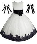 Free Matching Hair Wreath Big/Little Girls' Flower Girl Pageant Easter Wedding Formal Dress, Ivory/Black, 8