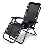 ZEPOLI Zero Gravity Folding Recliner Chair, Adjustable Patio Lounge Chaise, Outdoor Wicker Rattan Furniture with Cup Holder and Pillow for Poolside, Yard (Black)