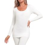 INNERSY Ladies Thermal Underwear White Womens Base Layer Tops Long Sleeve Warm Winter Pyjamas (S, White)