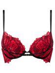 Ann Summers Nightfall Padded Plunge Bra - Elegant Underwire Bra with Padded Cups for Women - Comfortable and Stylish Lingerie for Everyday Wear - Black & Red