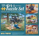 Bits and Pieces - 4-in-1 Multi-Pack - 1000 Piece Jigsaw Puzzles for Adults-Each Measures 20" x 27" (51cm x 69cm)-Simpler Times by Artist John Sloane