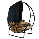 Sunnydaze 48-Inch Firewood Rack with Cover - Black Indoor Firewood Holder - Log Holder Hoop and Cover Set - 700-lb Capacity