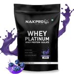 NAKPRO Platinum Whey Protein Isolate 1kg Blueberry | 28g Protein, 6.4g BCAA | Trustified Certified 100% Authentic Supplement Powder & No Adulteration | Low Carbs, Fast Absorbing Whey Protein Powder