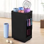 wymulot Yoga Mat Storage Racks, Home Gym Storage Rack with Wheels, Yoga Mat Holder Side 2 Mesh Pockets, Yoga Storage Basket Holds 4 Yoga Mats, 2 Foam Rollers, 6 Resistance Bands (Black)