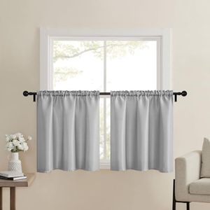 Home Queen Waffle Curtain Valance Window Treatment for Kitchen Bathroom Window, Straight Narrow Window Valance, Set of 1, 60 X 16 Inch, Solid White, Grey, Tier 36x24