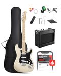 DONNER DST-80 Electric Guitar 39” Beginner Electric Guitar Kit with Amp, Classic SSS Pickup Complete with Gig Bag, Tuner, Capo, Strap, Picks, and Free Online Lessons, Bone White