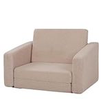 Flip Fold Out Foam Kid Sofa Chair,2 in 1 Convertible Sofa to Lounger for 3 Years Childrens,Sherpa Flip Open Toddler Sofa Couch for Kid Rest, Kid Sofa Bed for Baby Gifts (W 56cm) (Beige)