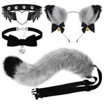 XEPST Cat Cosplay Costume Set Cat Ears and Animal Tail Kit, Faux Fur Furry Fox Wolf Tail Kit with Ears and Bells Collar for Anime Fancy Dress Party Halloween Christmas Dress Up Carnival Role Play