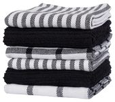 Flat Weave Tea Kitchen Towels - Set of 6 Towels 18 x 28 Inches, 4 Flat Weave Towels For Cooking & Drying Dishes, 2 Tea Towels For Spills & Kitchen Messes (Black)