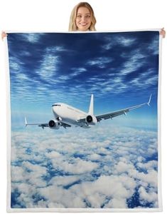 Feelyou Aircraft Sherpa Throw Blanket Airplane Print Plush Blanket Aircraft Flying Fleece Blanket for Couch Sofa Holiday Travel Fuzzy Blanket Ultra Soft Room Decor Twin 60"x80"