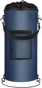 Boat Trash Can, Wizcave Leakproof Boat Trash Bag, Portable Pontoon Boat Accessories for Storage, Reusable Boat Garbage Can with Clips fits 10-13 Gal Garbage Bags, Boating, Camping, RV, Kayak,Navy Blue