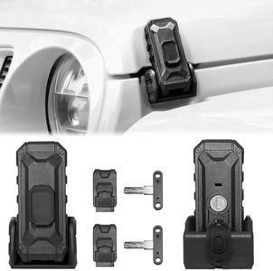 Locking Hood Latch with Keys, Jeep Hood Latch Compatible with 2018-2025 Jeep Wrangler JL JLU 4XE Jeep Gladiator JT, Anti-Theft Hood Lock Catch Latch Accessories, Dust & Water Resistant, 1 Pair, Black