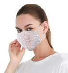 Sparkly Rhinestone Mesh Face Mask, Masquerade Mask, Halloween Ball Party Nightclub Bling Face Masks for Women (White)