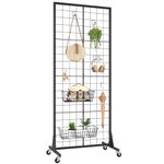 WELDUN Gridwall Display Rack With Wheels, Metal Photo Display with Hooks, Movable Floorstanding Gridwall Panels & Units Retail Panel