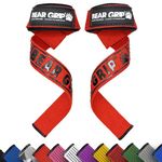 BEAR GRIP Straps - Premium Neoprene Padded Heavy Duty Double Stitched Weight Lifting Gym Straps, Deadlift, Gym Accessories for Men and Women, Advanced Gel Grip, 100% cotton, Extra long length (Red)