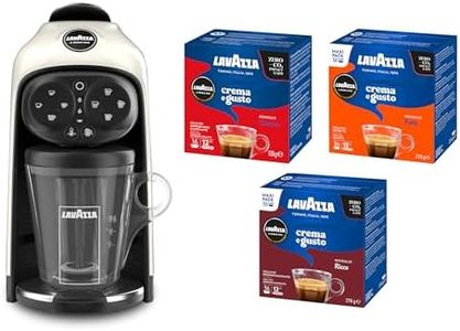Lavazza, A Modo Mio Macchina per Caffè Deséa White Cream con 88 Capsule Crema e Gusto Assortite, Espresso 1500 W, 220-240 V, 50/60 Hz, Capacità Max 10 Capsule e 1.1 Litri d'Acqua