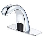 BODQEMR Automatic Sensor Touchless Bathroom Sink Faucet, Chrome Vanity Faucets,Hands Free Battery Powered Modern Vanity Tap with Deck Plate, Control Box and Temperature Mixer