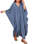 Bsubseach Women Casual Kaftan Dress Batwing Sleeve Plus Size Swimsuit Cover Up Maxi Caftan Dresses Denim Color