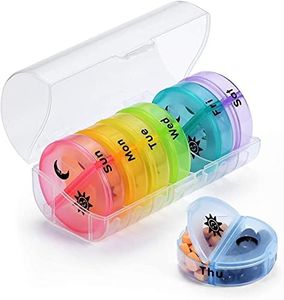 Weekly Pill Organizer, Pill Box 2 Times a Day (AM/PM), 7 Day Pill Case, Round Travel Medicine Organizer, Large Daily Pill Container Pill Dispenser for Vitamins, Fish Oils, Supplements and Medications (Clear)