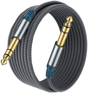 Guitar Cable 6M / 20ft, Sweguard Instrument Cable 6.35mm to 6.35mm Stereo Audio AMP 1/4 TRS Nylon Braided Cord for Electric Guitar, Bass,Mandolin,Keyboard and Pro Audio, Straight-to-Straight -Grey