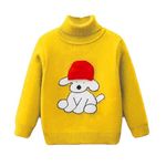 Bold N Elegant Kids Full Sleeve Hineck Turtleneck Warm Wool Party Sweater Pullover with Cute Pup Graphic for Infant Toddler Baby Boy Girl Kids (Yellow, 1-2 Years)