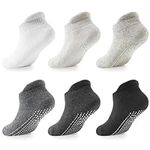 LA Active Baby Toddler Grip Ankle Socks - 6 Pairs - Non Slip/Skid Covered (Grayscale, 0-3 Months)
